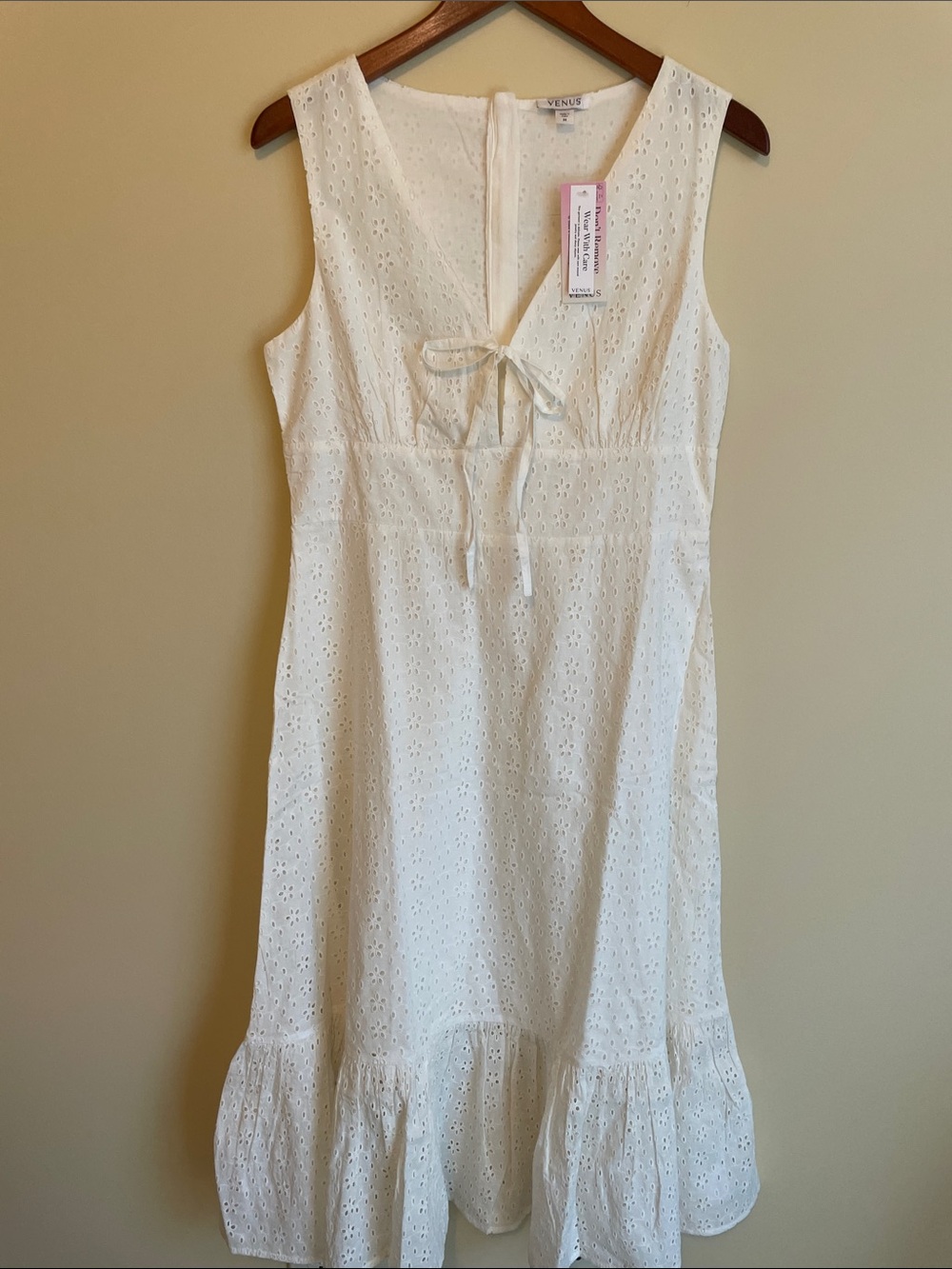 VENUS Cream Eyelet Tie-Front Sundress 100% Cotton with lining